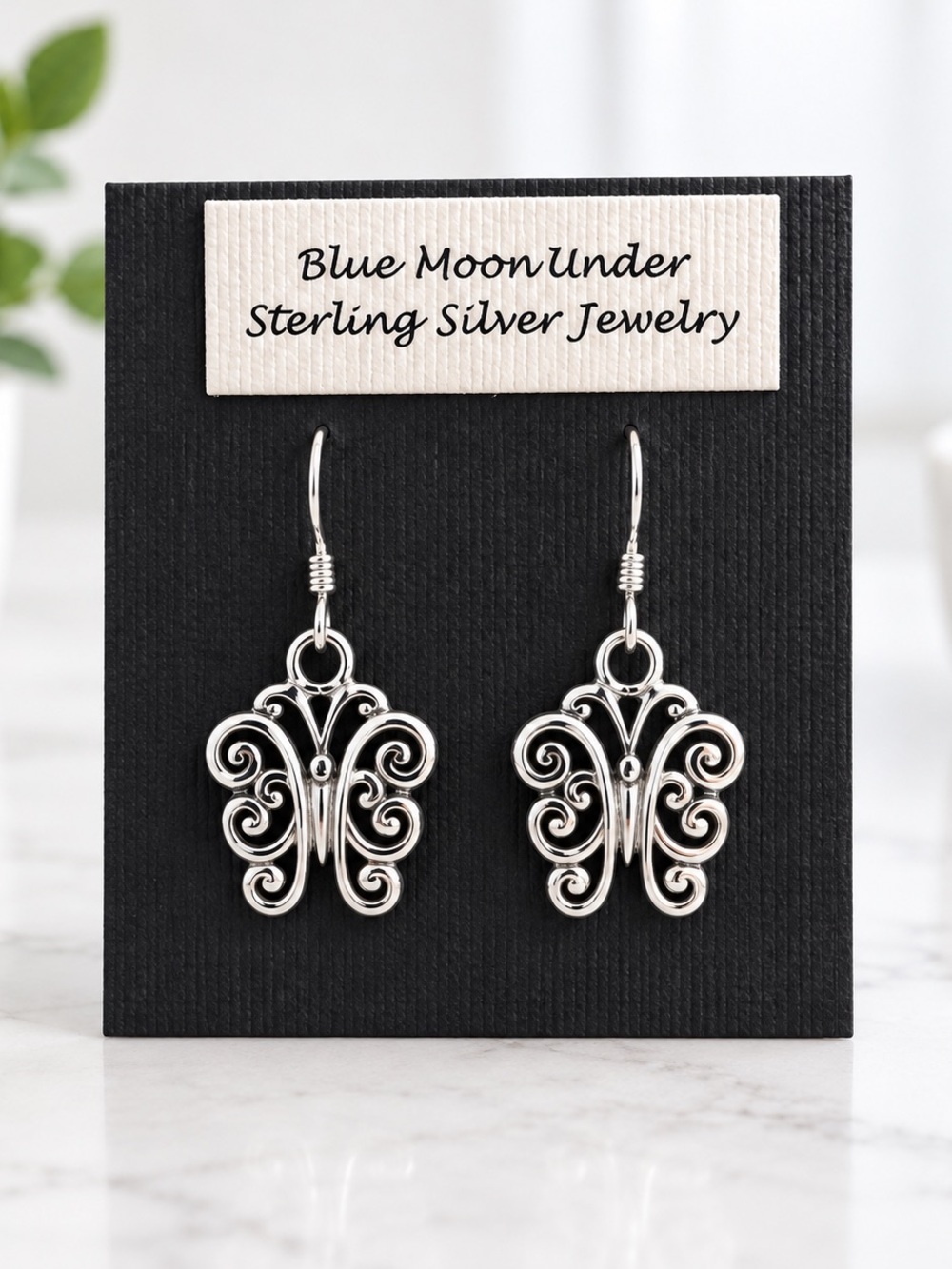 NWT Artisan 925 Sterling Silver Filigree Butterfly Scroll Dangle Earrings NEW!